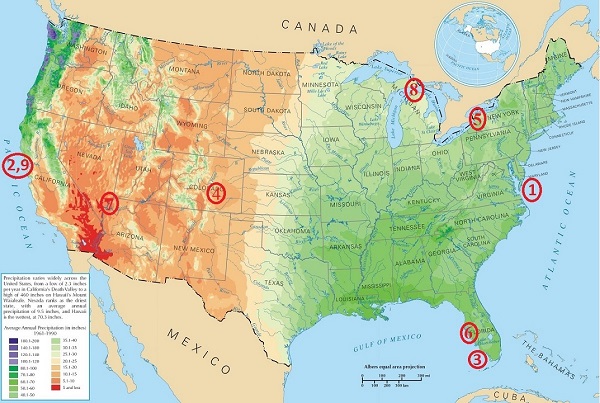 Месторасположение мостов на карте США