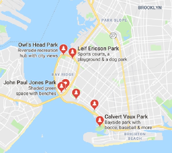 Схема парков возле Веразано моста