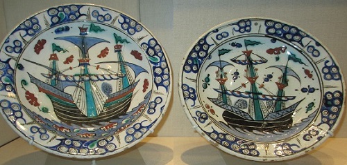 2 тарелки с кораблями. Турция. Отоманский период. XVII век.