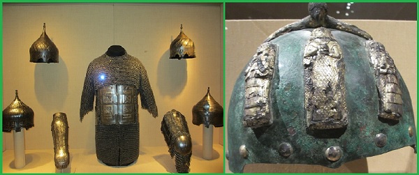 Доспехи туркменских воинов. Серебро, золото. XV в. и шлем. Иран XIV в.